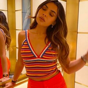 Zara Striped Crochet Top Large NWT